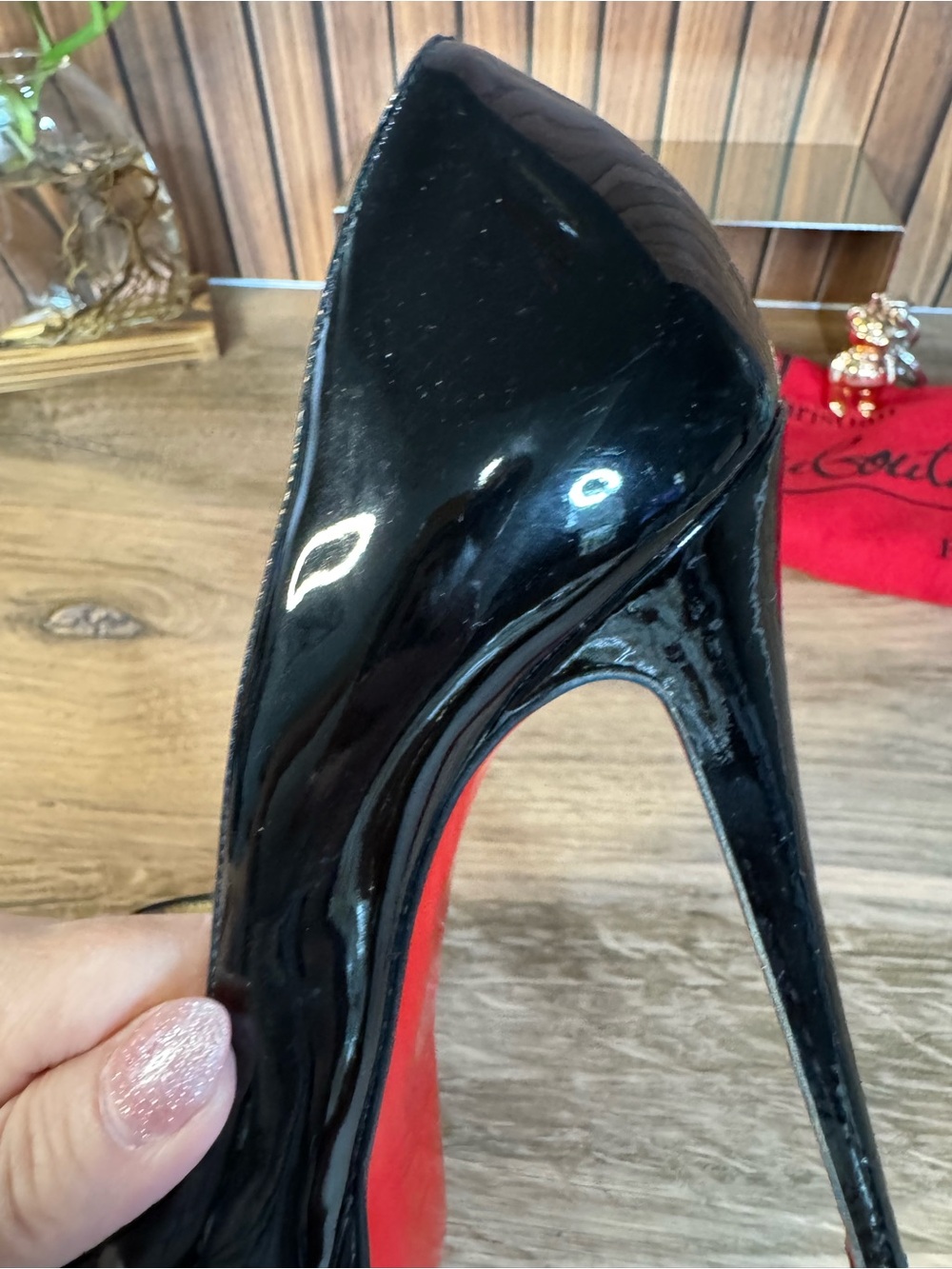 Christian Louboutin Black Patent Peep-Toe Red Bottom Platform Pumps, Size 36 - Picture 14 of 16